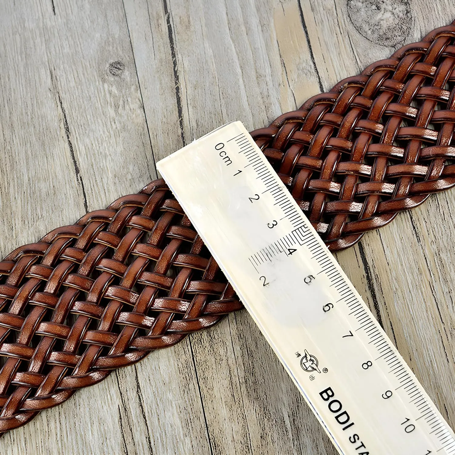 2 Inch Wide Leather Braided Belts for Women Hand Made Soft Woven Waistbands with Round Golden Pin Buckle