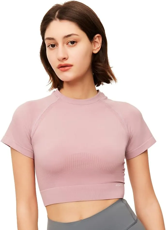 2 Pack Women Workout Crop Tops Short Sleeves Yoga Gym Athletic Shirts Running Tank Tops Slim Fit YLT3M131