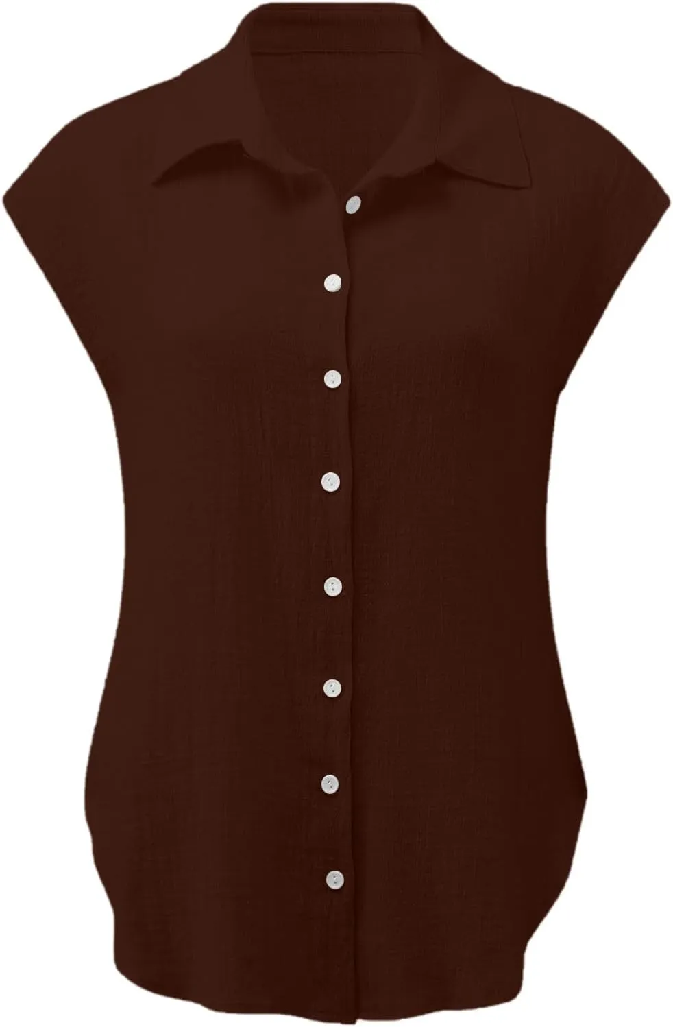 2024 Button Down Shirts for Women Lapel V Neck Dressy Linen Tops Summer Rollup Cap Sleeve Blouses Plus Size Tee Shirt