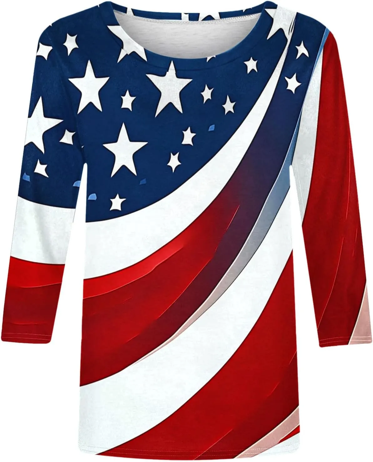 4th of July Shirts Women American Flag 3/4 Sleeve Shirt Independence Day Tops Casual Summer T Shirt Patriotic Tees