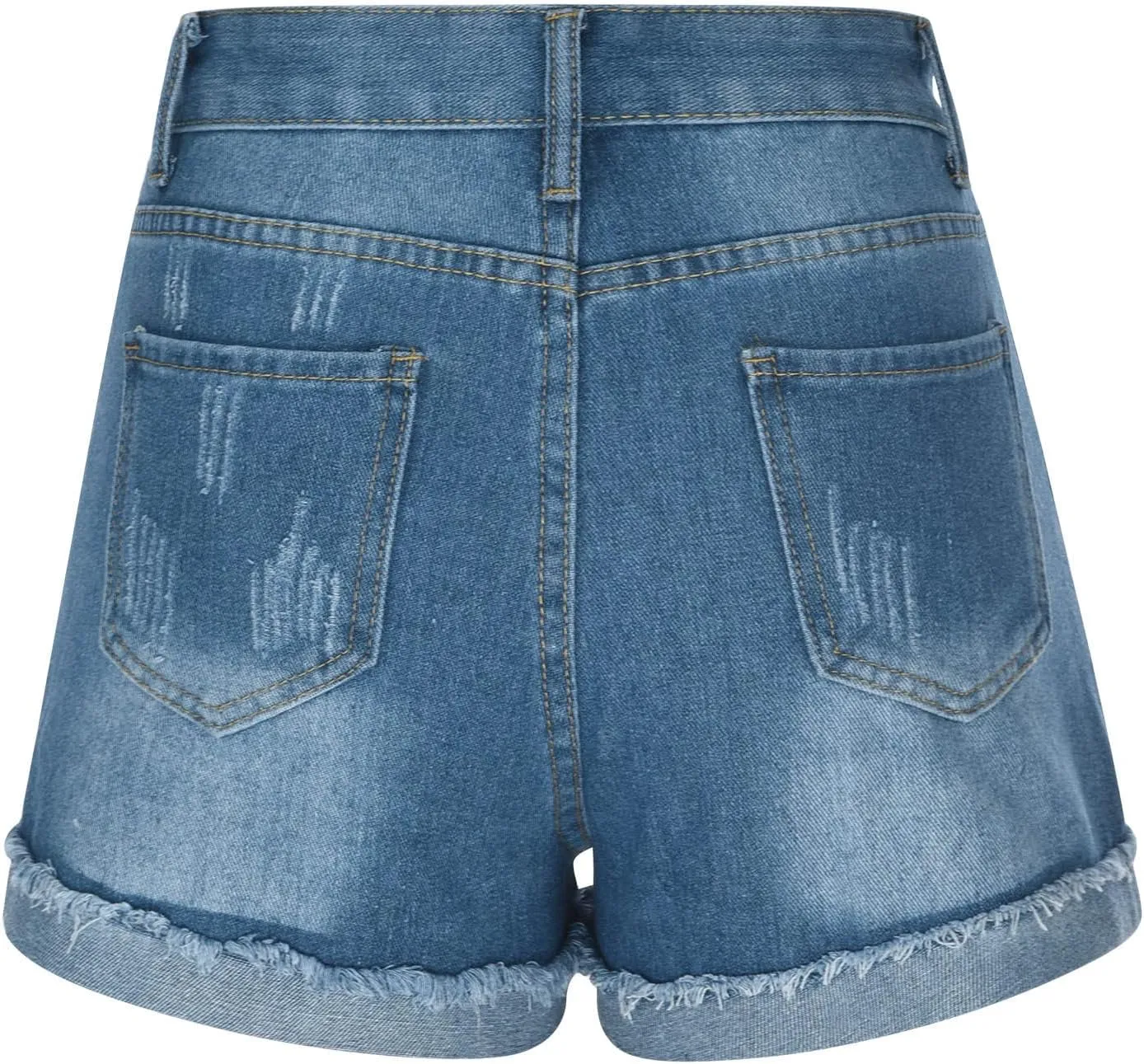 4th of July Women Star Stripe Patriotic Ripped Denim Shorts Summer Frayed Rolled Hem Stretch Button Fly Jean Shorts