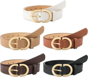 5 Pack Women's Leather Belts for Jeans Pants Dresses Fashion Ladies Waist Belts Women PU Leather Belts with Gold Buckle, 5 Colors