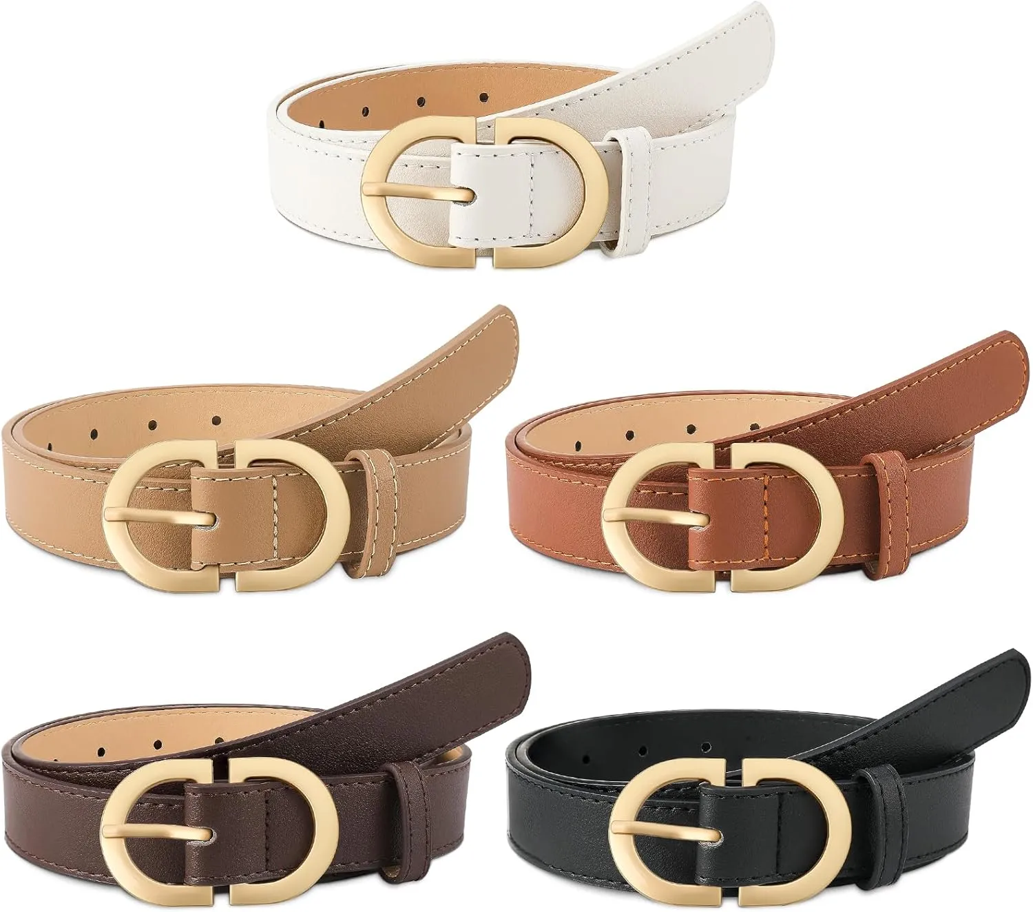 5 Pack Women's Leather Belts for Jeans Pants Dresses Fashion Ladies Waist Belts Women PU Leather Belts with Gold Buckle, 5 Colors