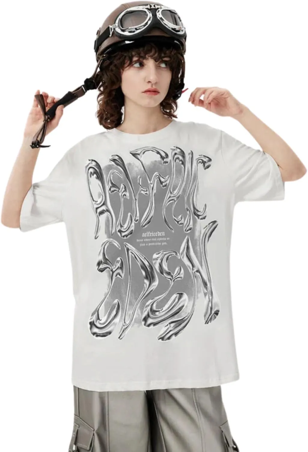 Aelfric Eden Metalic Graphic Tees Men Y2k Oversized T Shirts Women Vintage Tees Unisex Summer Tops