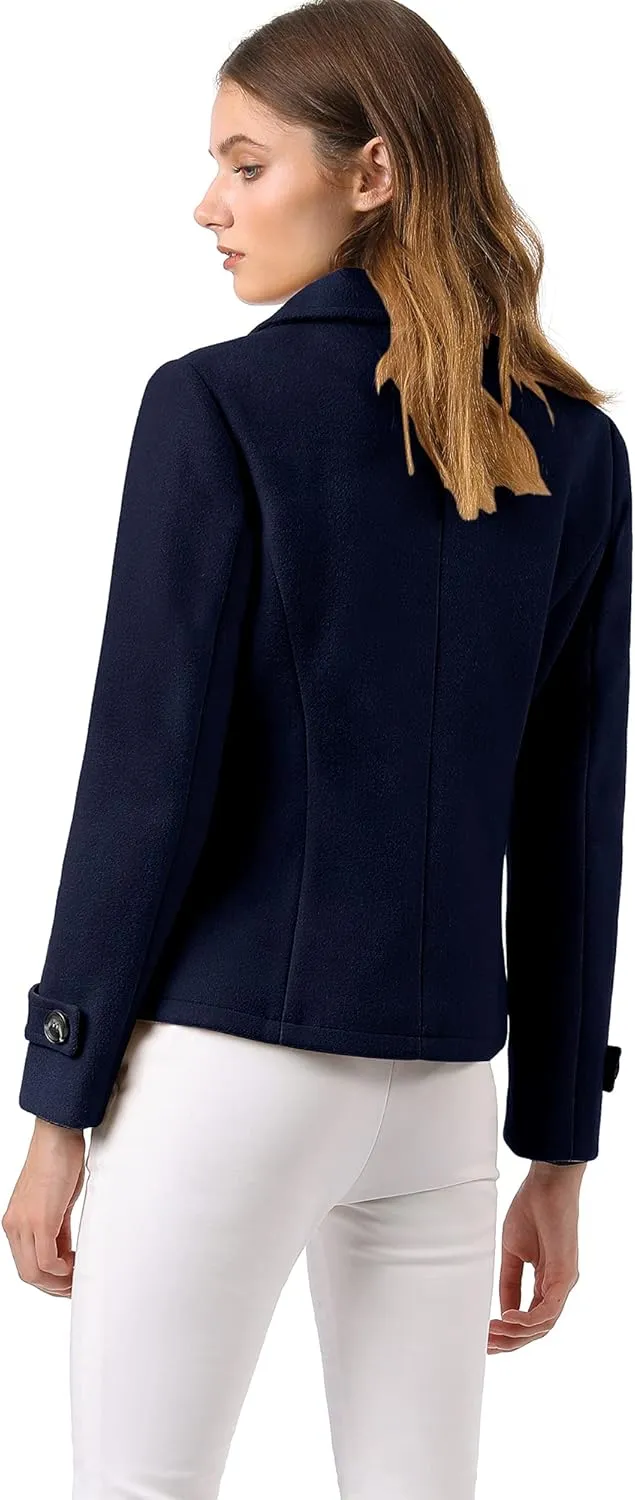 Allegra K Women's Notched Lapel Double Breasted Pea Coat