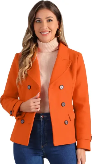 Allegra K Women's Notched Lapel Double Breasted Pea Coat