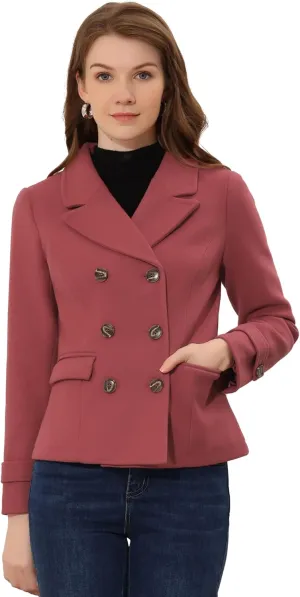 Allegra K Women's Notched Lapel Double Breasted Pea Coat