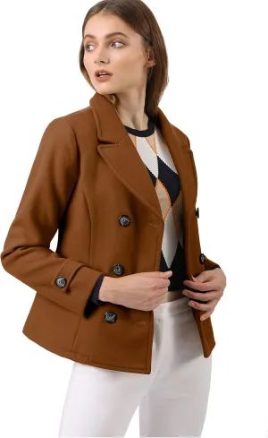 Allegra K Women's Notched Lapel Double Breasted Pea Coat