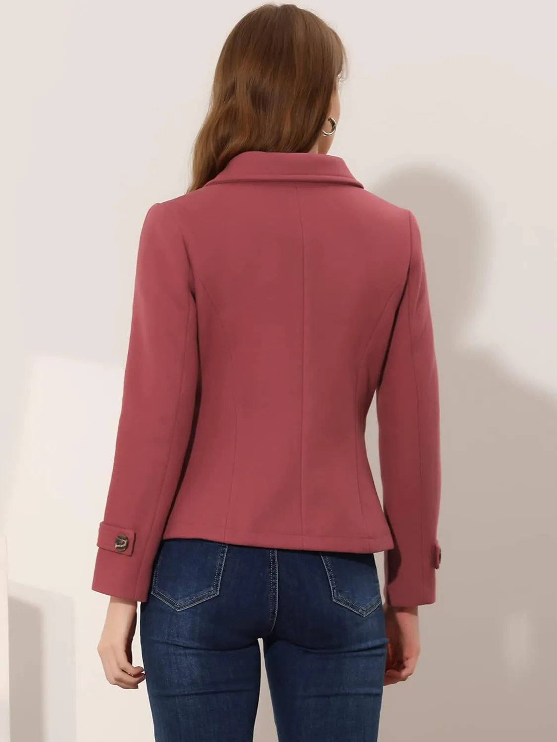 Allegra K Women's Notched Lapel Double Breasted Pea Coat