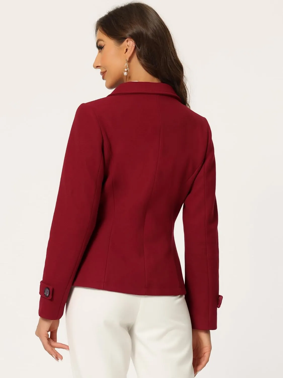 Allegra K Women's Notched Lapel Double Breasted Pea Coat