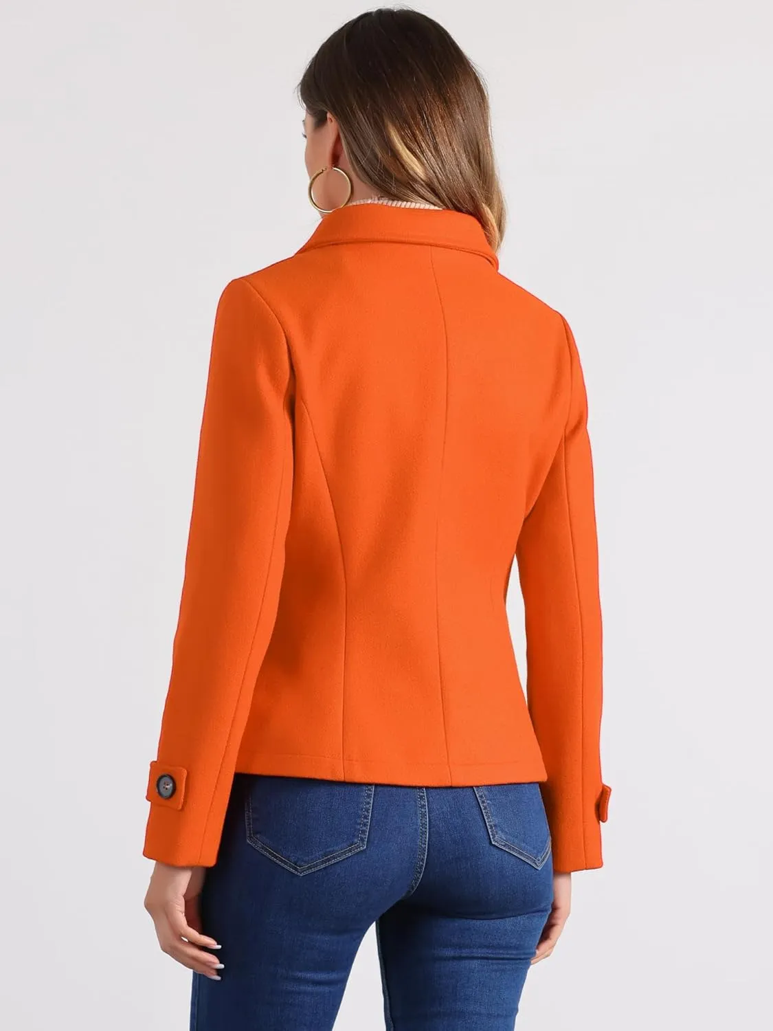 Allegra K Women's Notched Lapel Double Breasted Pea Coat