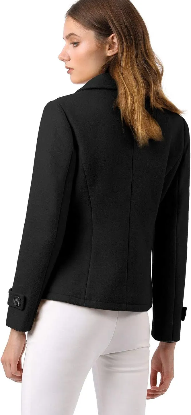 Allegra K Women's Notched Lapel Double Breasted Pea Coat