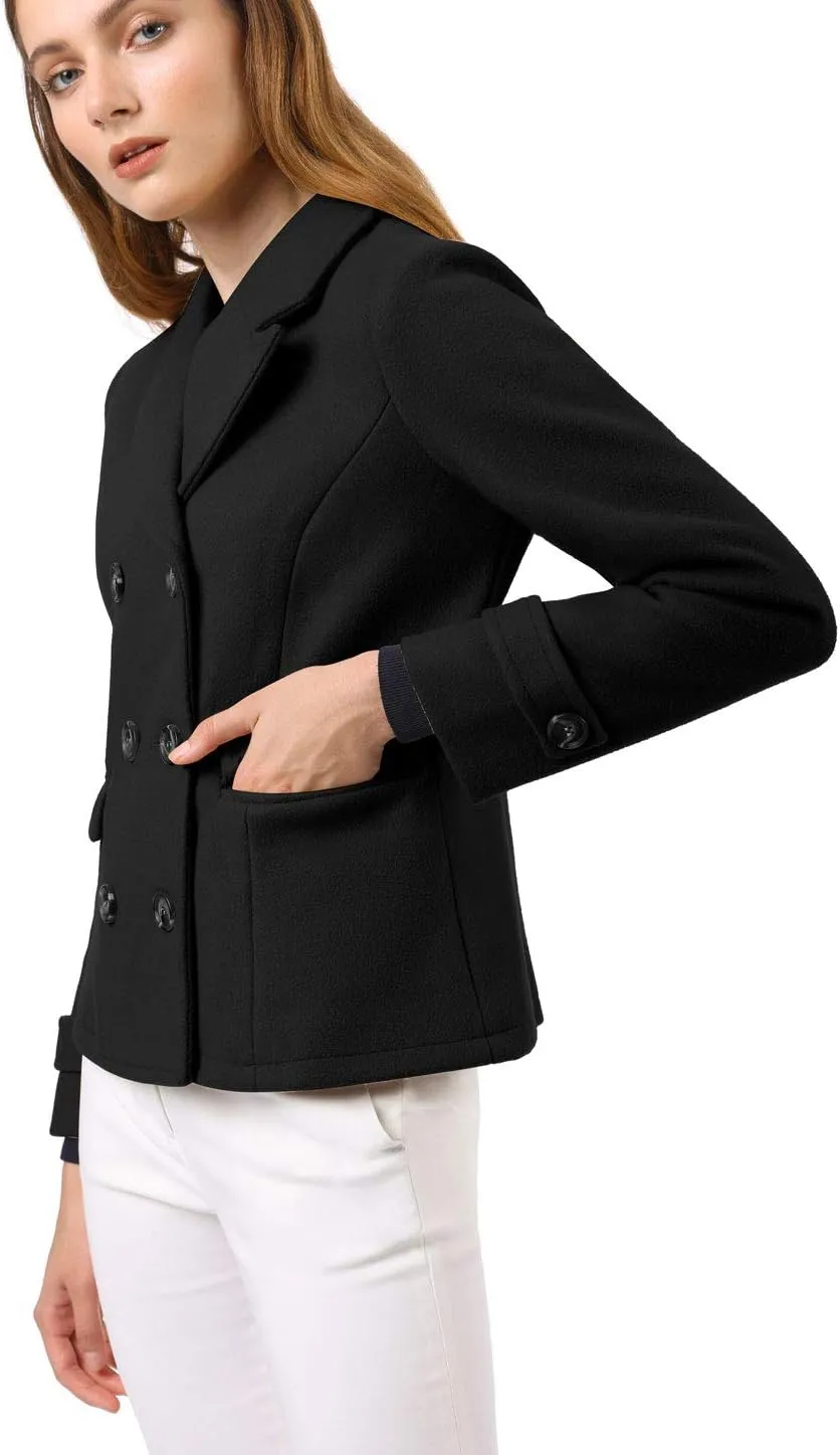 Allegra K Women's Notched Lapel Double Breasted Pea Coat