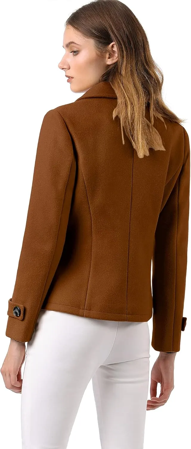 Allegra K Women's Notched Lapel Double Breasted Pea Coat