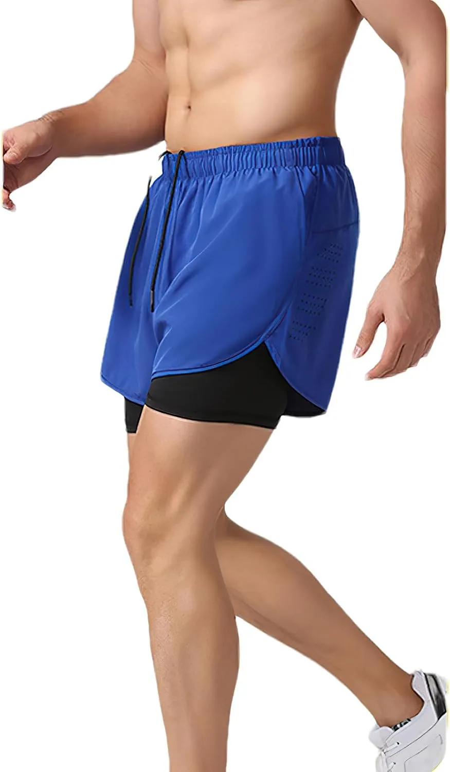 ANUFER Mens 2 in 1 Running Shorts Breathable Quick Dry Gym Workout Training Cycling Shorts with Liner & Phone Pocket