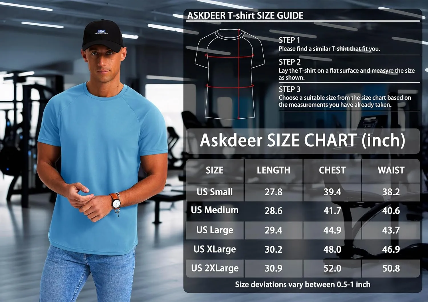 Askdeer Men's Quick Dry T-Shirt Short Sleeve Lightweight Workout Running Athletic Tee Shirts