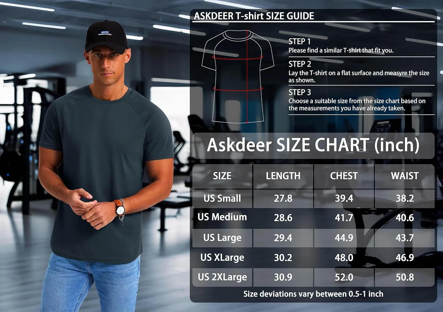 Askdeer Men's Quick Dry T-Shirt Short Sleeve Lightweight Workout Running Athletic Tee Shirts