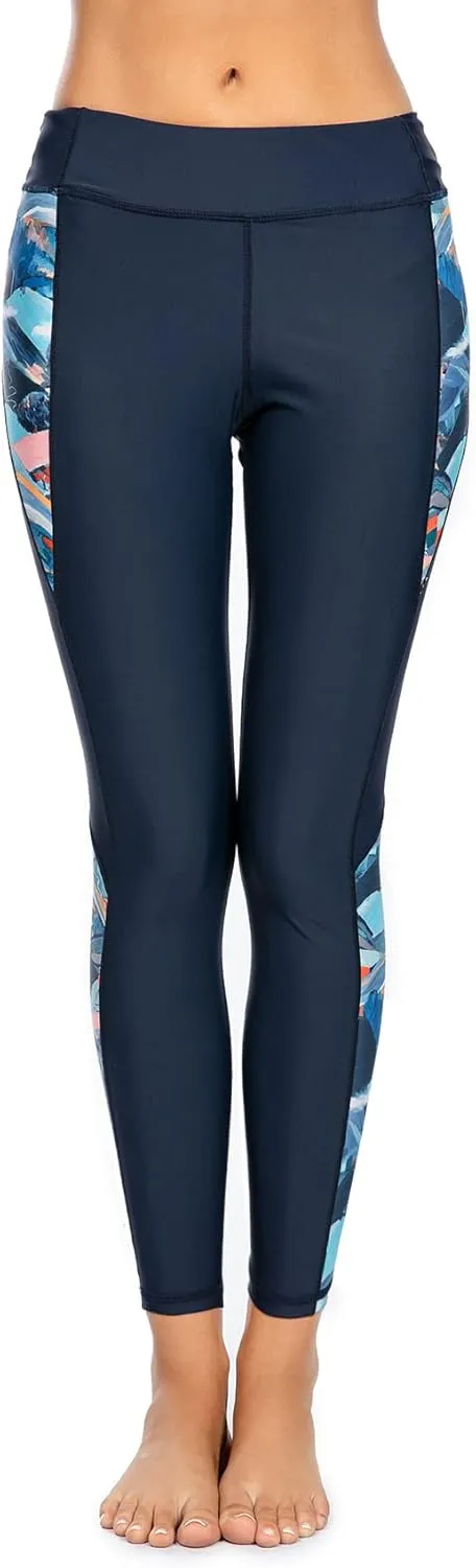 AXESEA High Waist Yoga Pants Compression Leggings Tummy Control Swim Tights UPF 50 