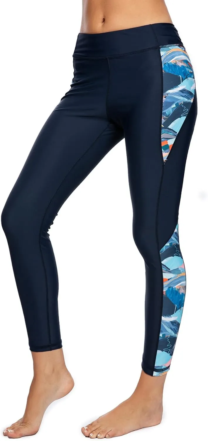 AXESEA High Waist Yoga Pants Compression Leggings Tummy Control Swim Tights UPF 50 