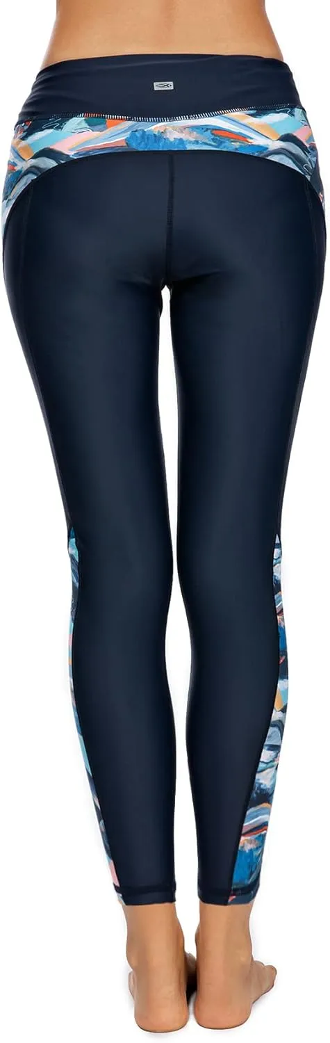 AXESEA High Waist Yoga Pants Compression Leggings Tummy Control Swim Tights UPF 50 
