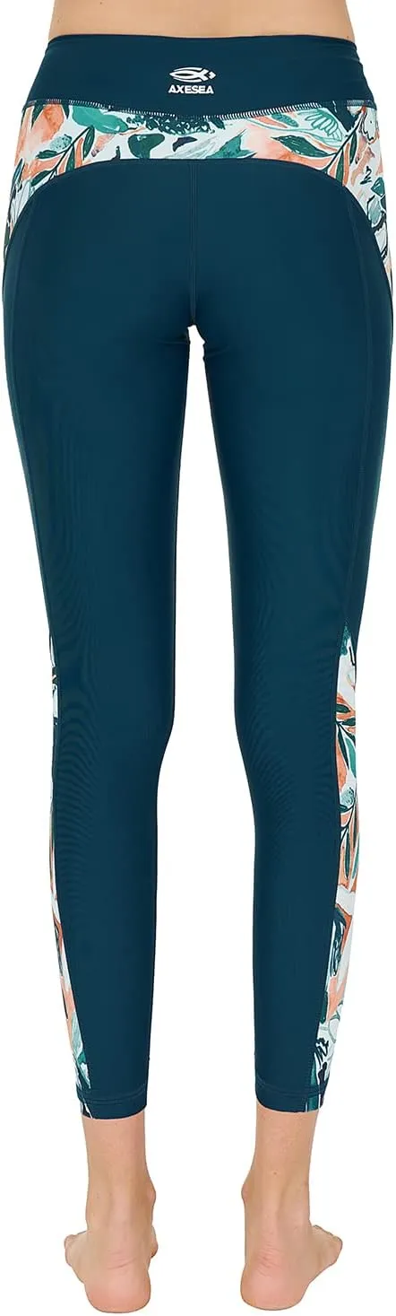AXESEA High Waist Yoga Pants Compression Leggings Tummy Control Swim Tights UPF 50 