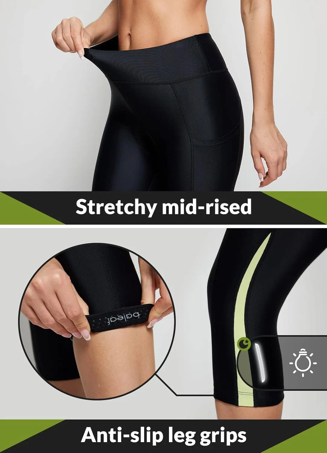 baleaf Women's Padded Bike Pants High Waist Cycling Shorts 3/4 Bicycle Capris Legging Zipper Pockets UPF 50 