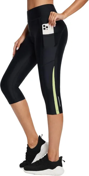 baleaf Women's Padded Bike Pants High Waist Cycling Shorts 3/4 Bicycle Capris Legging Zipper Pockets UPF 50 