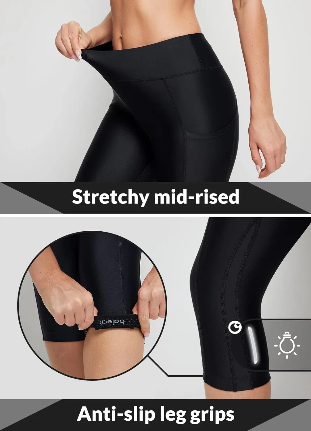 baleaf Women's Padded Bike Pants High Waist Cycling Shorts 3/4 Bicycle Capris Legging Zipper Pockets UPF 50 