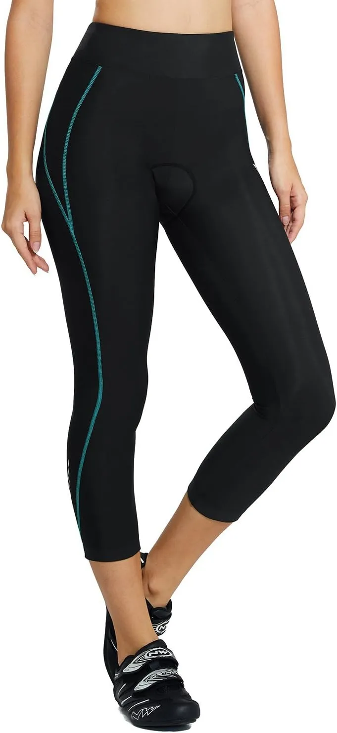 baleaf Women's Padded Bike Pants High Waist Cycling Shorts 3/4 Bicycle Capris Legging Zipper Pockets UPF 50 