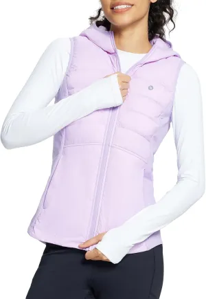 baleaf Women's Puffer Vest Hooded Running Vests Slim Fit Fleece Sleeveless Lightweight Jacket Fall Winter