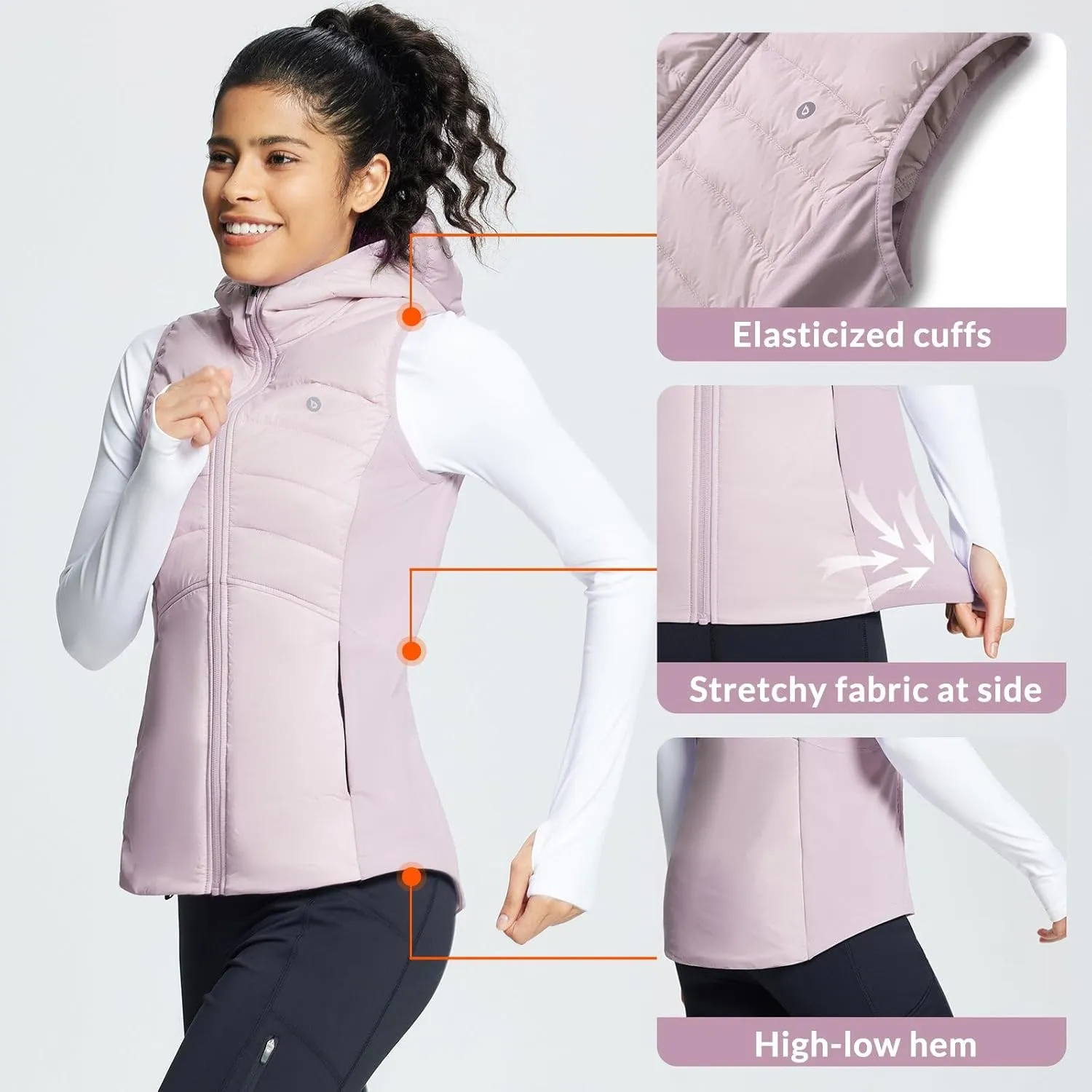 baleaf Women's Puffer Vest Hooded Running Vests Slim Fit Fleece Sleeveless Lightweight Jacket Fall Winter
