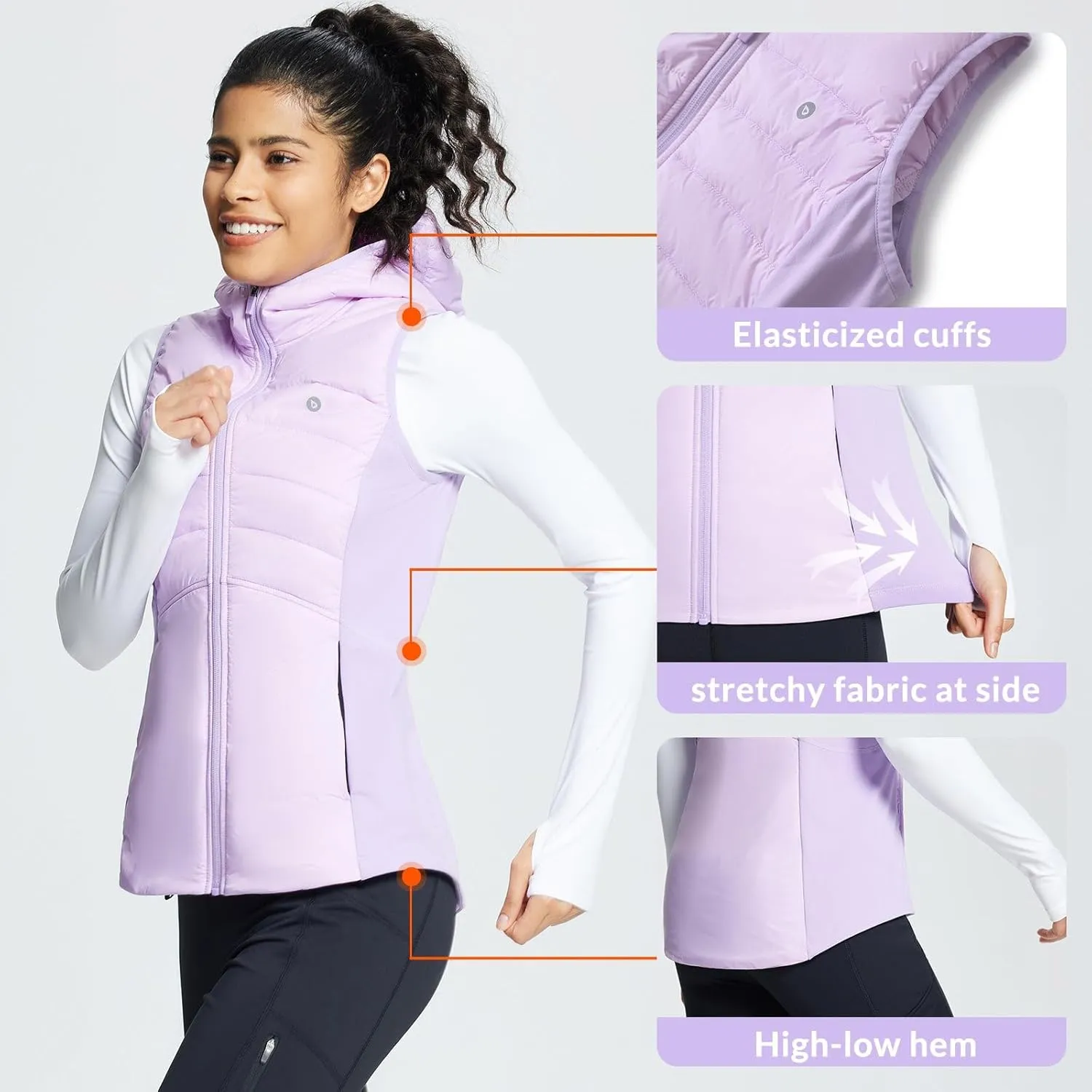 baleaf Women's Puffer Vest Hooded Running Vests Slim Fit Fleece Sleeveless Lightweight Jacket Fall Winter