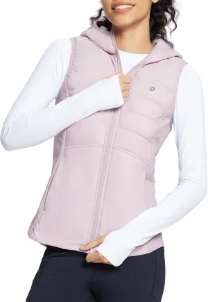 baleaf Women's Puffer Vest Hooded Running Vests Slim Fit Fleece Sleeveless Lightweight Jacket Fall Winter