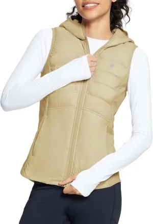 baleaf Women's Puffer Vest Hooded Running Vests Slim Fit Fleece Sleeveless Lightweight Jacket Fall Winter