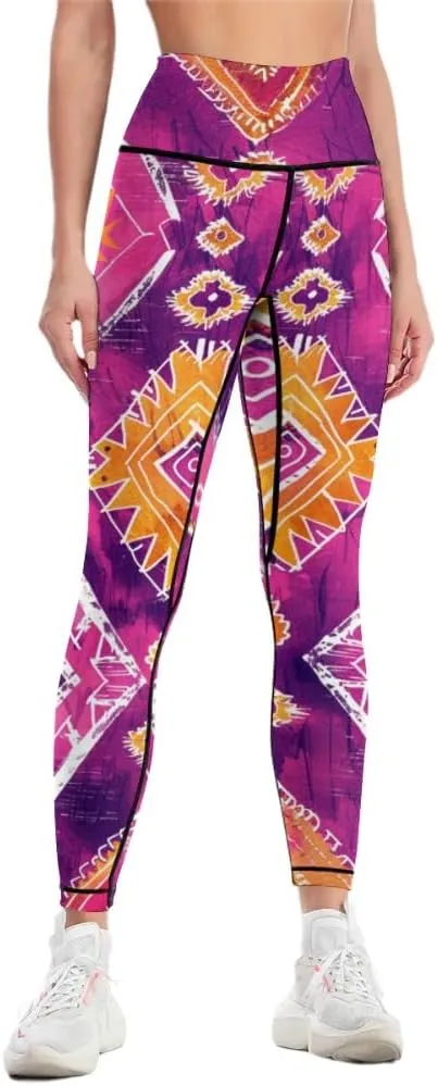 Bandhnu Print Plus Size Yoga Pants Tummy Control Yoga Pants Christmas Leggings Petite Length Stretch Women