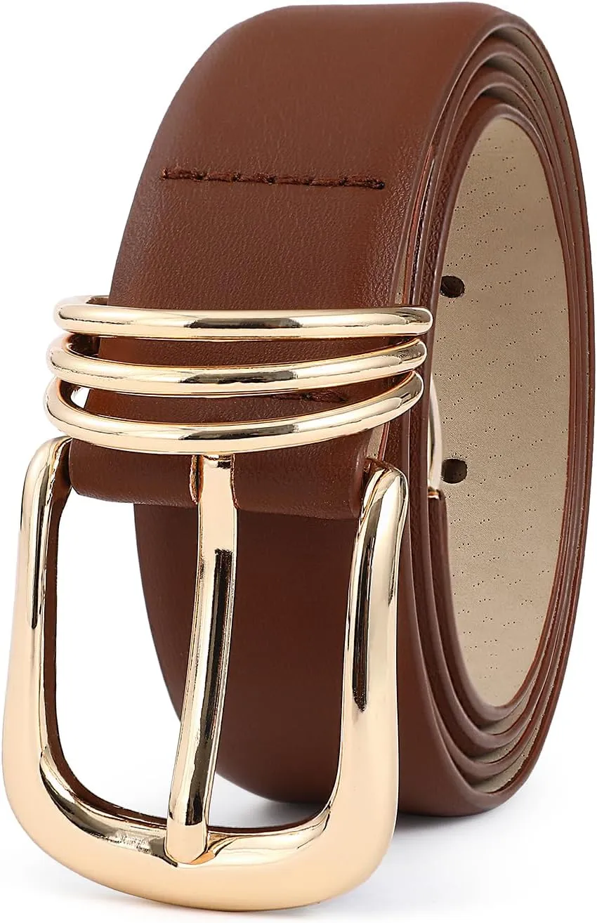 Belts for Women with Gold Buckle Faux Leather Belts Fashion Casual belts for jeans