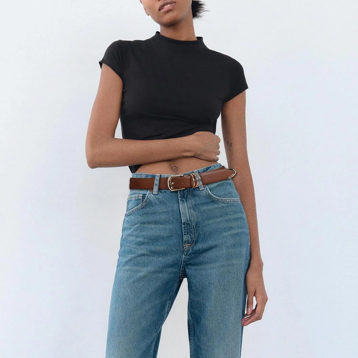 Belts for Women with Gold Buckle Faux Leather Belts Fashion Casual belts for jeans