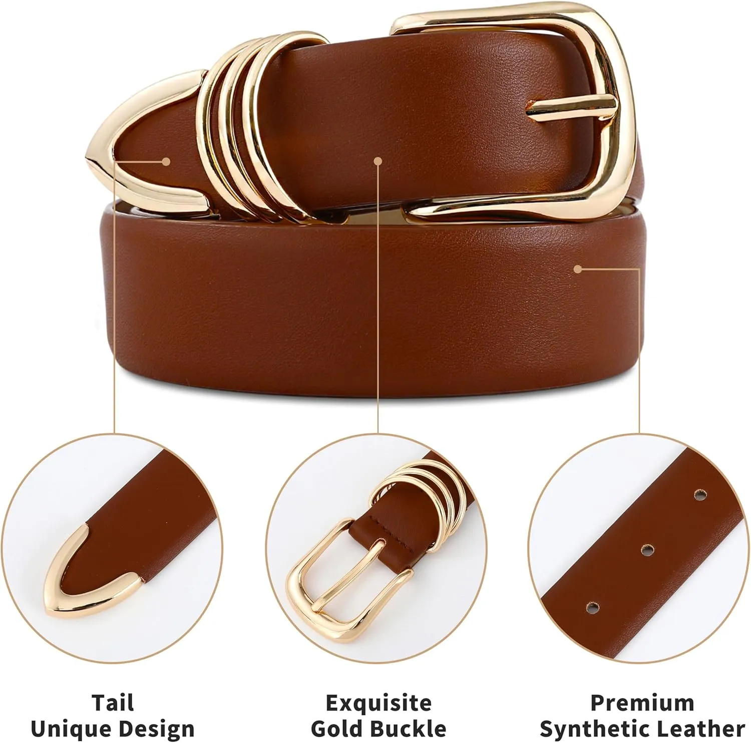 Belts for Women with Gold Buckle Faux Leather Belts Fashion Casual belts for jeans