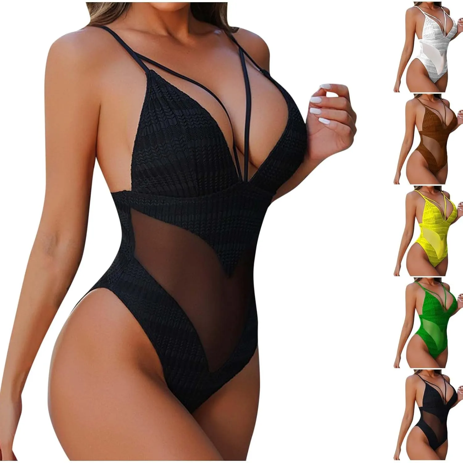 Bikini Sets for Women,Sexy Mesh One Piece Swimsuits Tummy Control Bathing Suit Backless Strap Bikinis Womens Swimwear