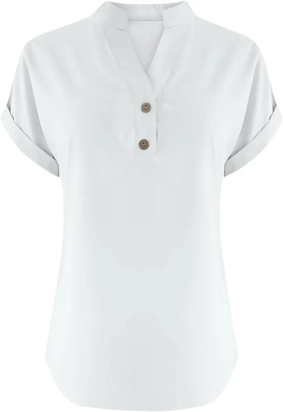 Binmer Half Button Linen Tops for Womens Oversized Short Sleeve V Neck Shirts Loose Fit Tunic Blouse Casual Summer Tee