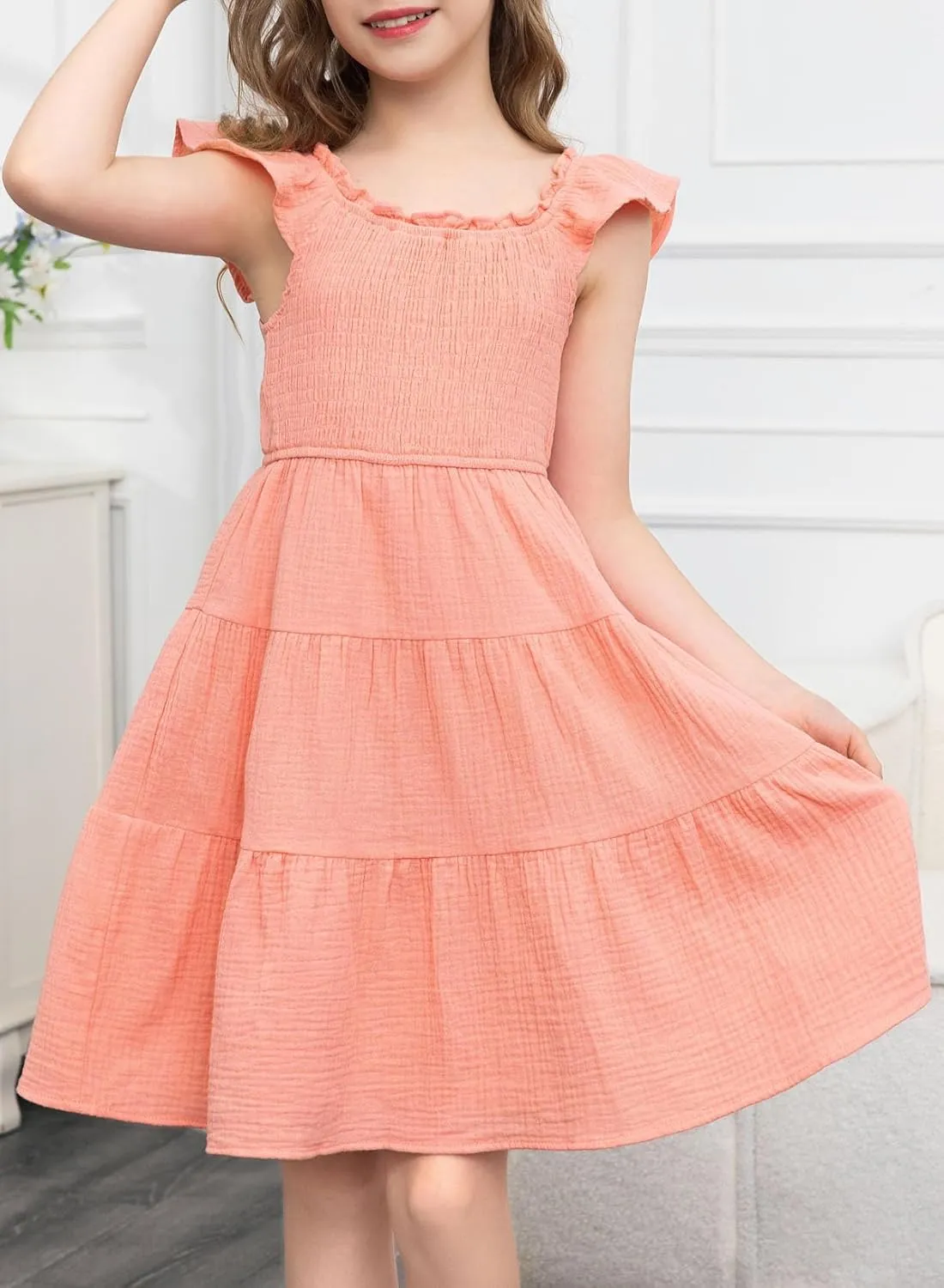 blibean Girls Summer Dresses Tween Cotton Sundress Size 6-15 Years Old