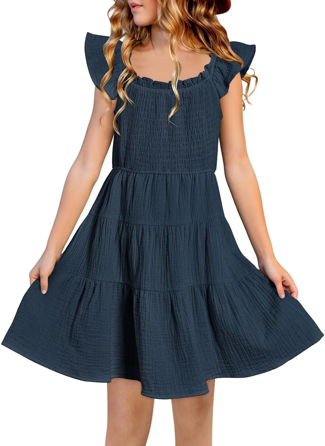 blibean Girls Summer Dresses Tween Cotton Sundress Size 6-15 Years Old