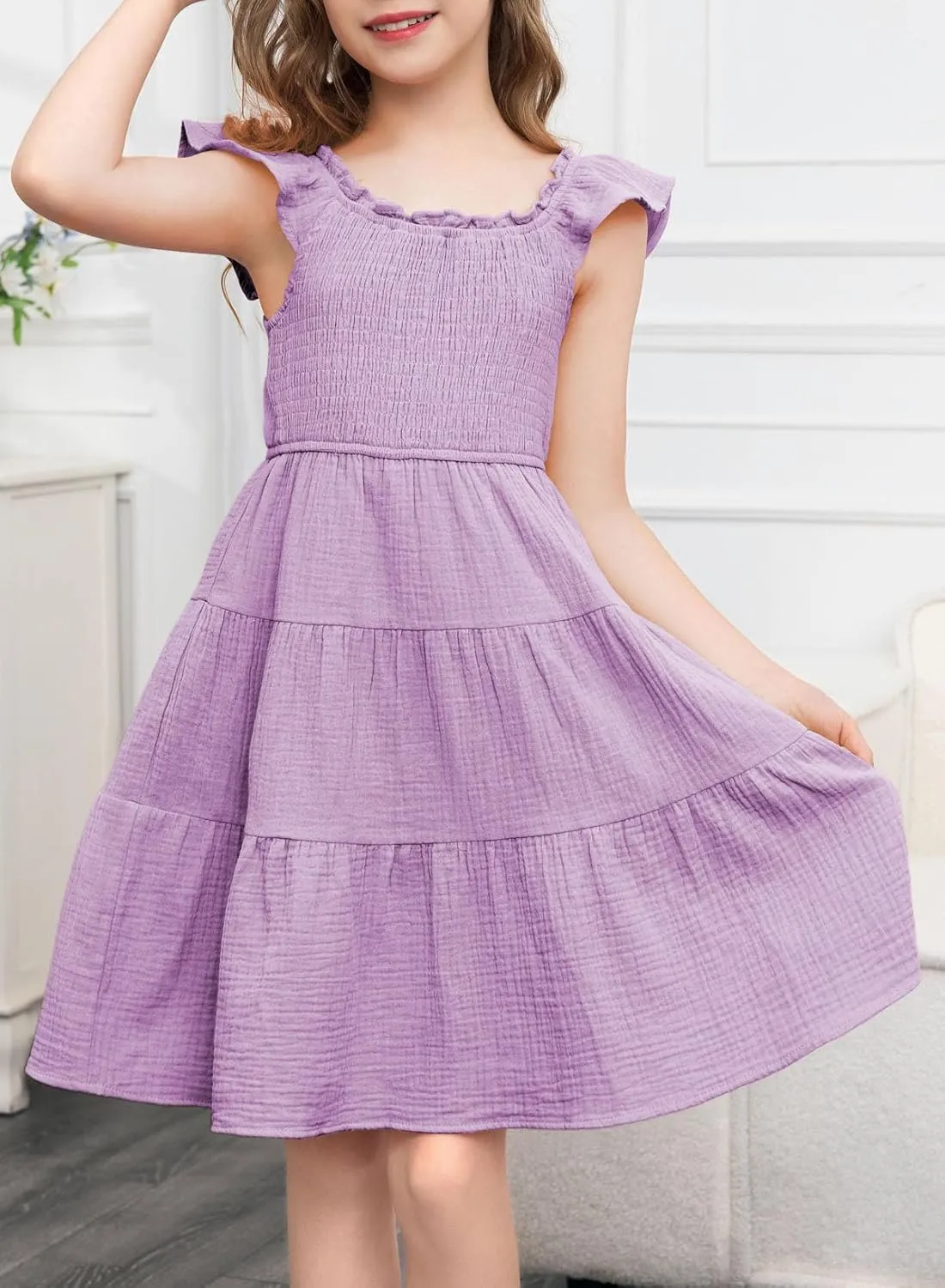 blibean Girls Summer Dresses Tween Cotton Sundress Size 6-15 Years Old