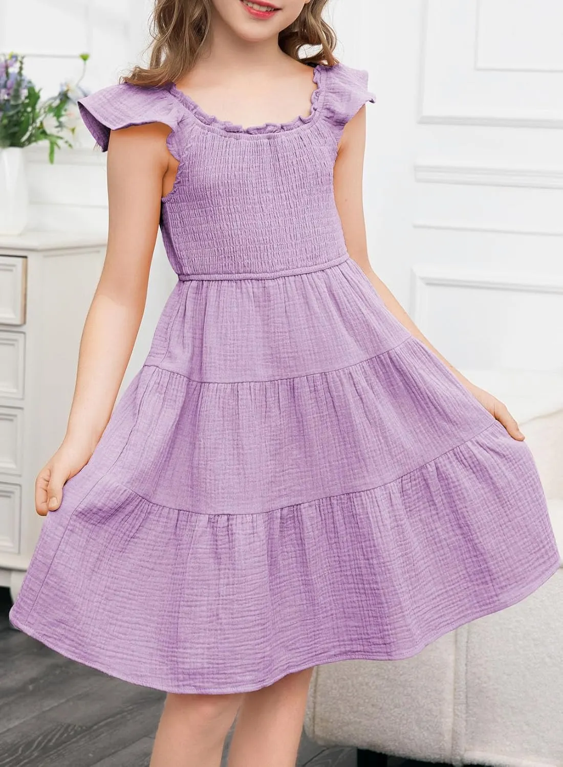blibean Girls Summer Dresses Tween Cotton Sundress Size 6-15 Years Old