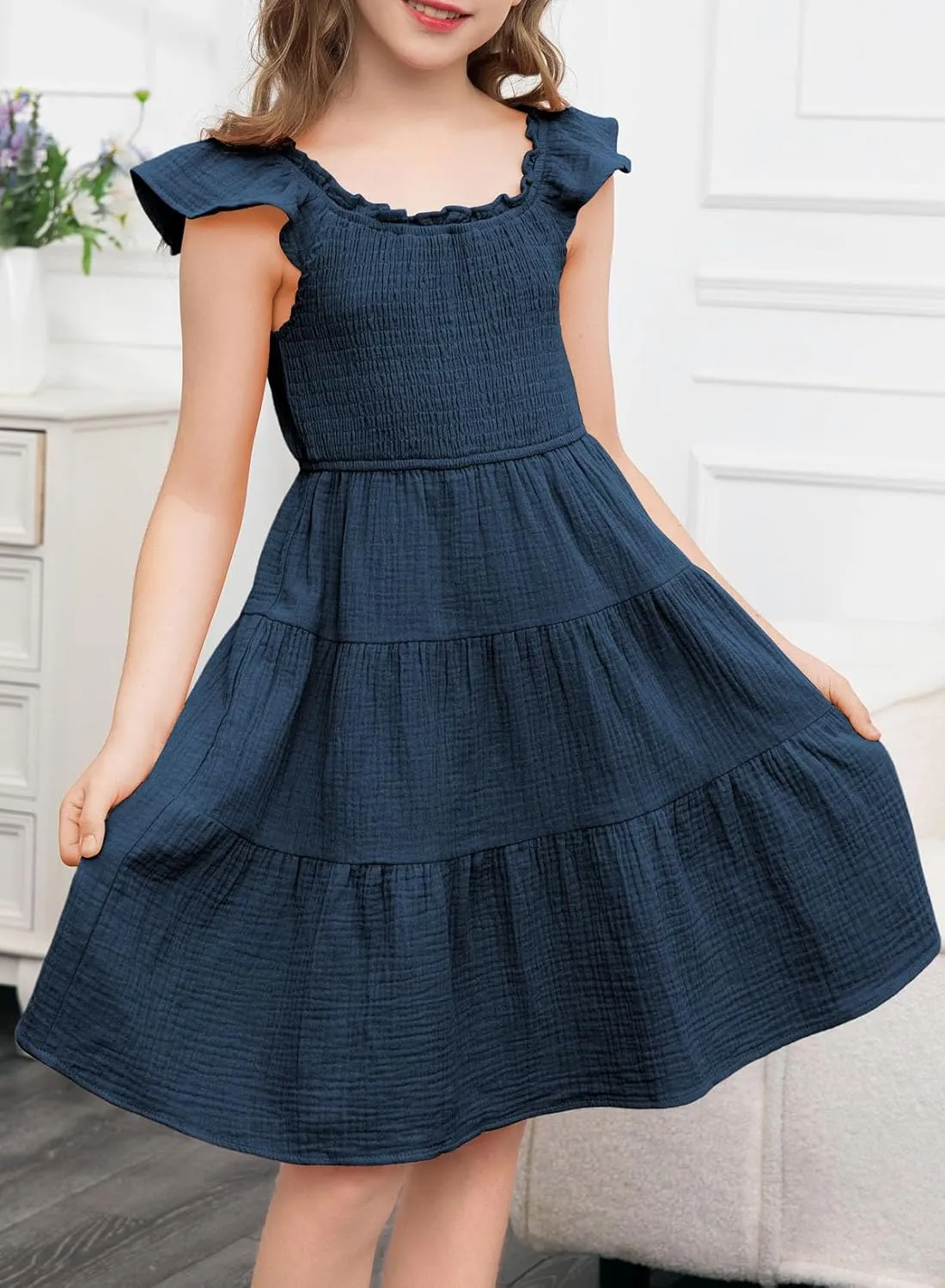 blibean Girls Summer Dresses Tween Cotton Sundress Size 6-15 Years Old