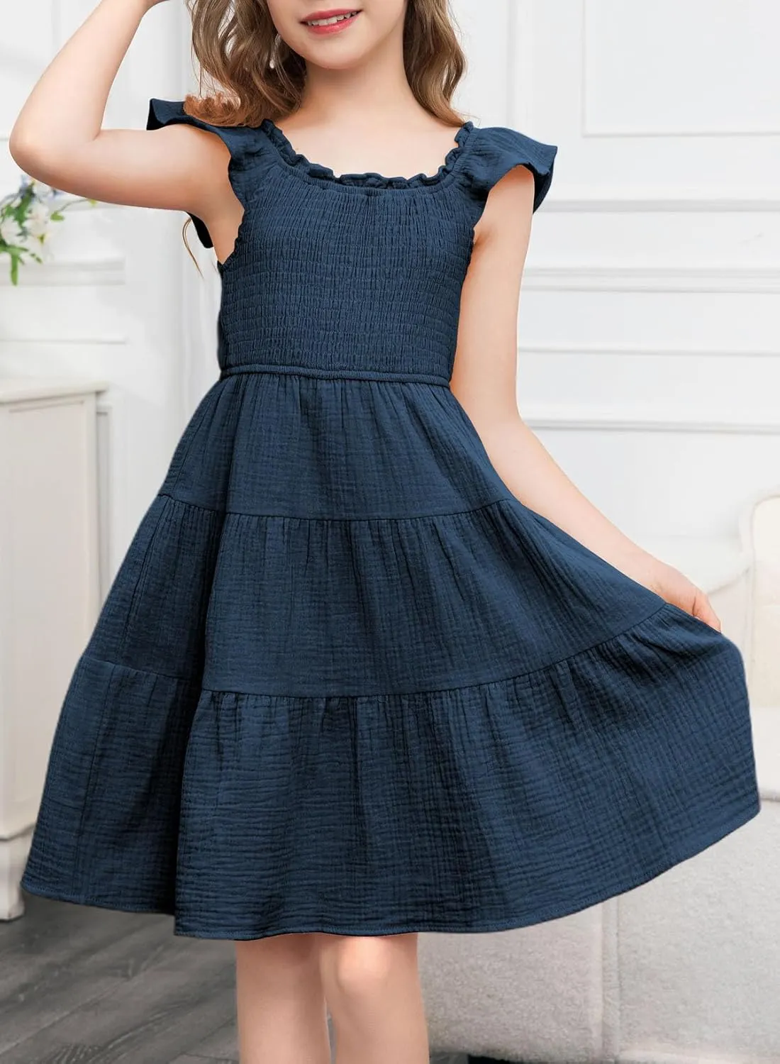 blibean Girls Summer Dresses Tween Cotton Sundress Size 6-15 Years Old