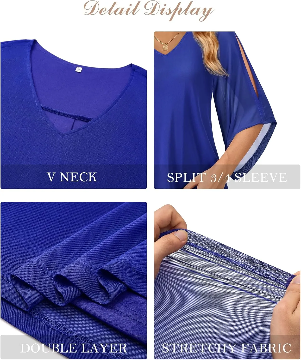 Blouse for Women Dressy Casual Summer Chiffon 3/4 Sleeve Tops Business Work Shirts Double Layered Tunic Evening Party