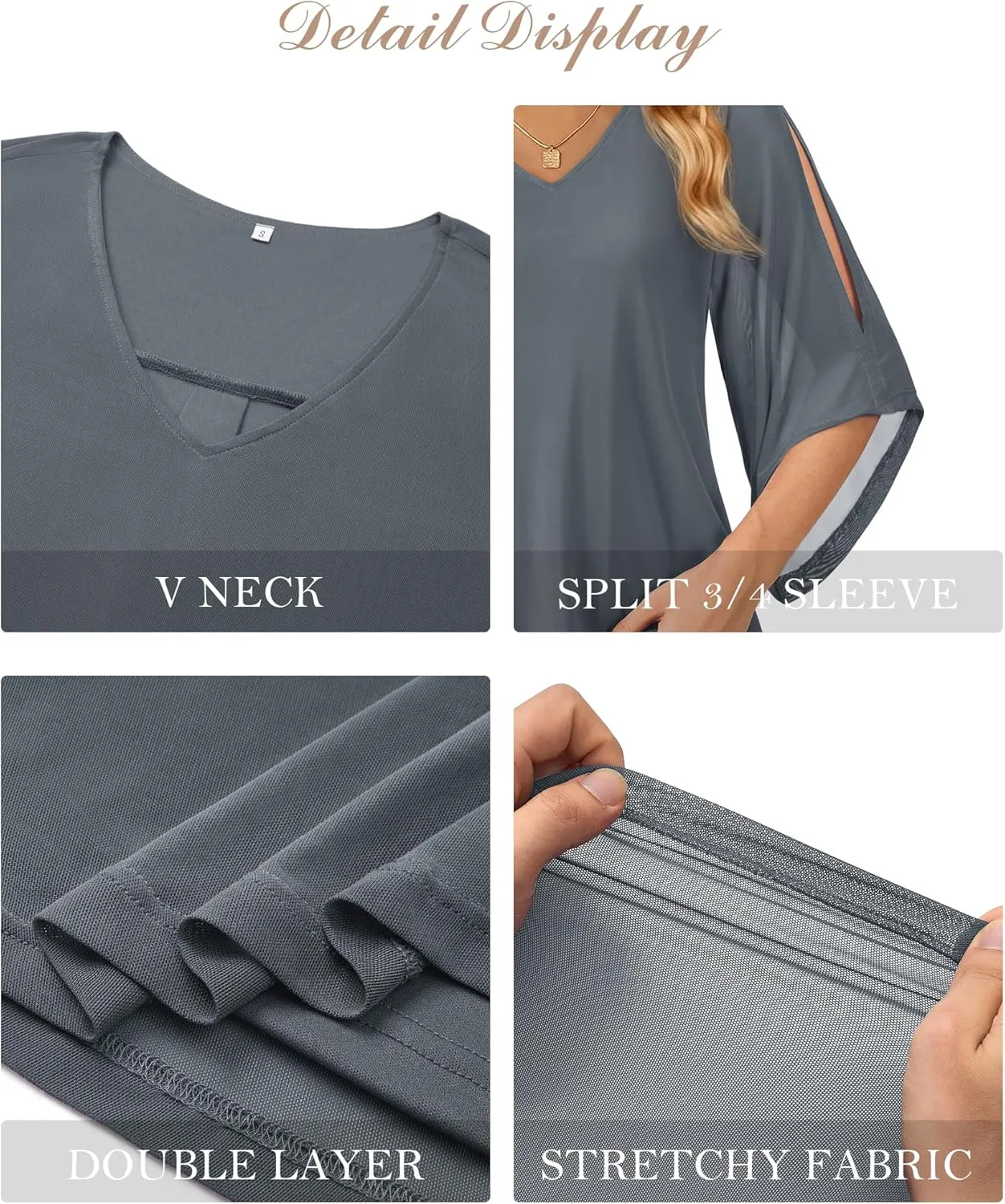 Blouse for Women Dressy Casual Summer Chiffon 3/4 Sleeve Tops Business Work Shirts Double Layered Tunic Evening Party