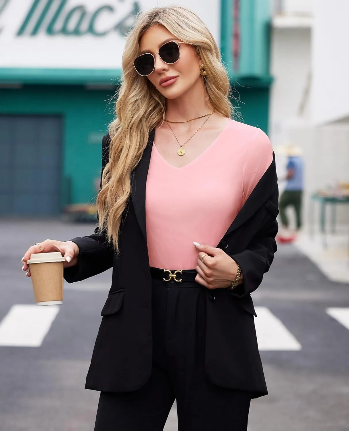 Blouse for Women Dressy Casual Summer Chiffon 3/4 Sleeve Tops Business Work Shirts Double Layered Tunic Evening Party