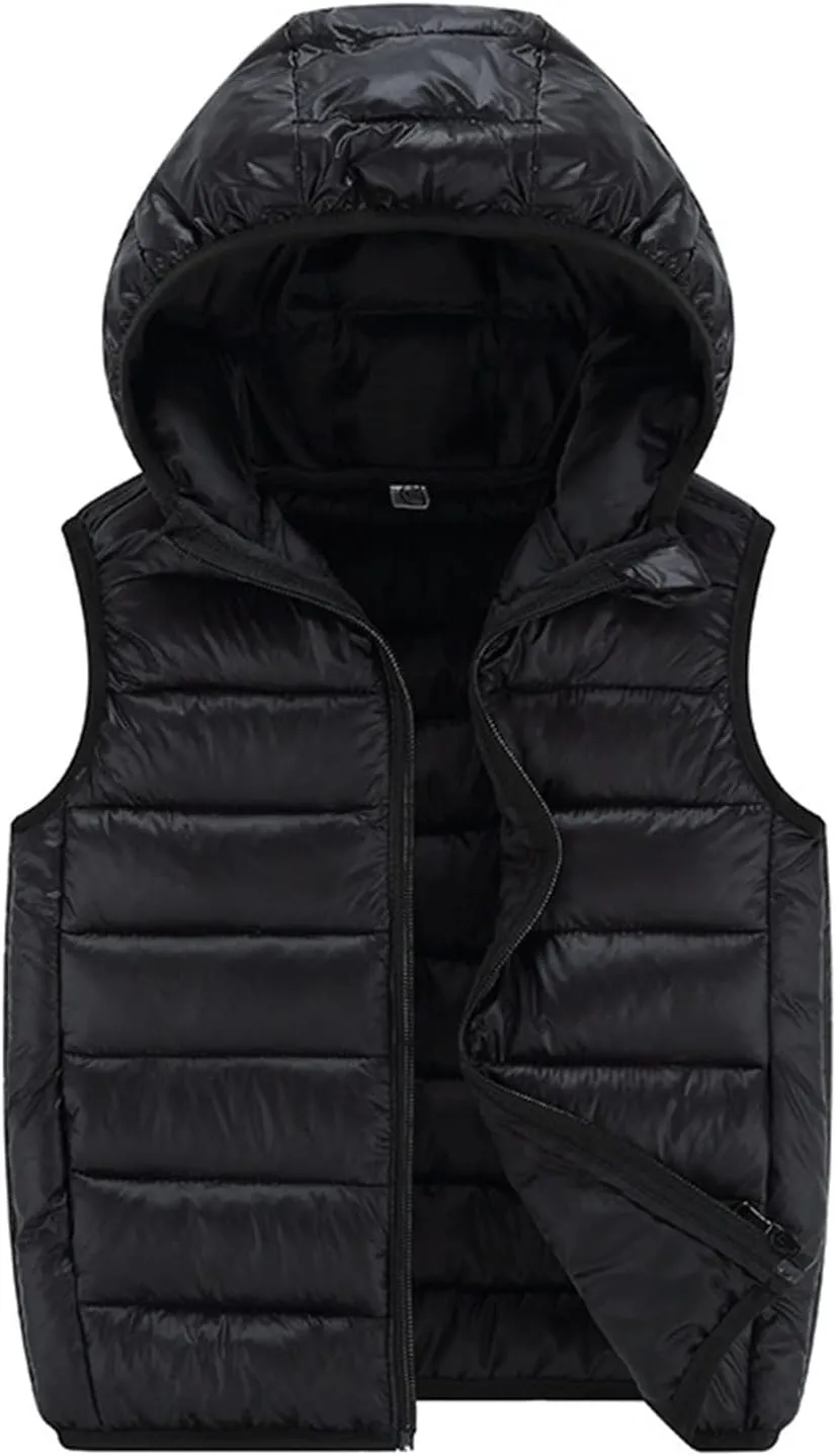 Boys' Hooded Puffer down Vest Jacket Lightweight Quilted Waistcoat Zipper Sleeveless Outwear Boys Puffer